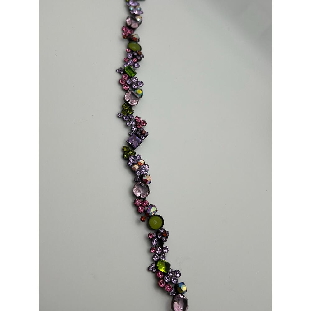 Vintage Sorelli Fresh Flowers Swarovski Crystal Necklace brass colored metal - Picture 7 of 10